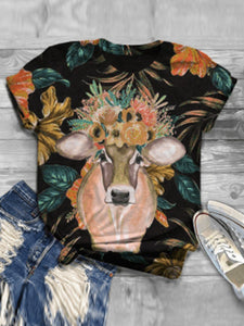 Casual Impression Animal Cow Print Fashion T-shirt