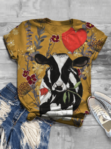 Casual Impression Cow Balloon Print Fashion T-shirt