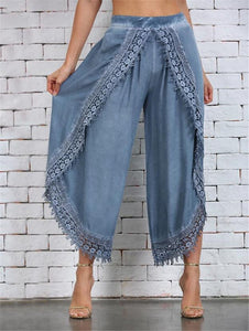 Lace Irregular Lace Tulip Wide Leg Pants