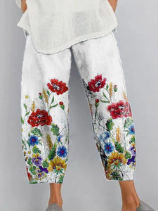 [Buy 2 Get 3rd 30% OFF]Floral Print Cotton and Linen Casual Loose Pants