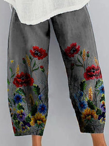 [Buy 2 Get 3rd 30% OFF]Floral Print Cotton and Linen Casual Loose Pants