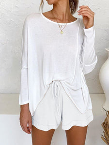 Casual Loose Simple Shirt Shorts Knitted Suit