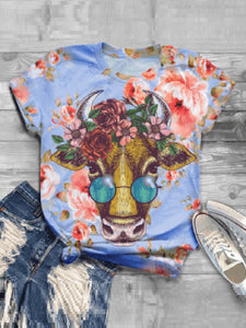 Casual Impression Glasses Cow Print Fashion T-shirt