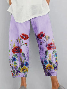 [Buy 2 Get 3rd 30% OFF]Floral Print Cotton and Linen Casual Loose Pants