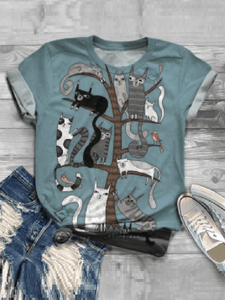 Casual Impression Multiple Cat Print Fashion T-shirt