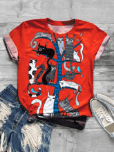 Load image into Gallery viewer, Casual Impression Multiple Cat Print Fashion T-shirt
