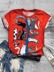 Casual Impression Multiple Cat Print Fashion T-shirt