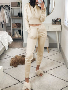 Simple Casual Loose Top Pants Knitted Suit