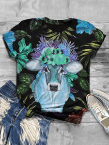 Casual Impression Animal Cow Print Fashion T-shirt