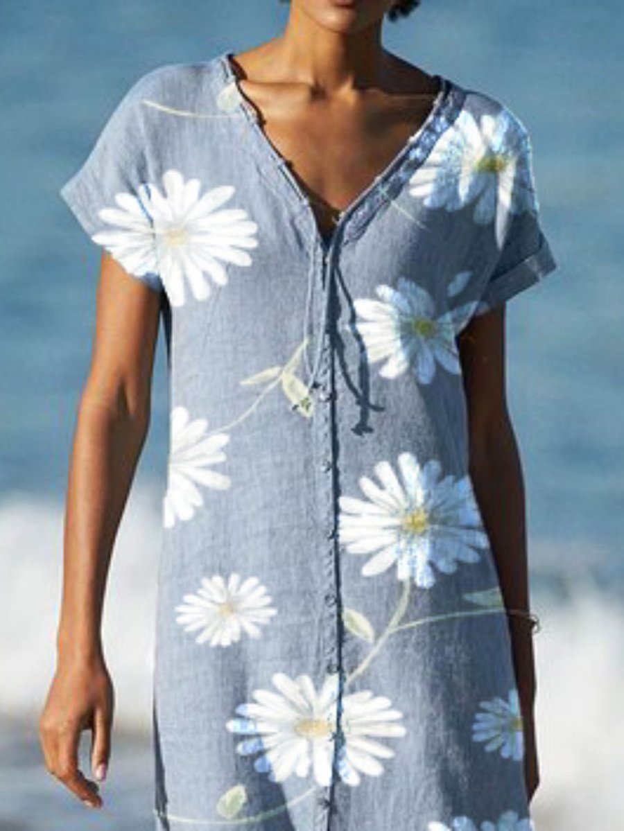 Plus size Floral Printed Casual V Neck Dresses